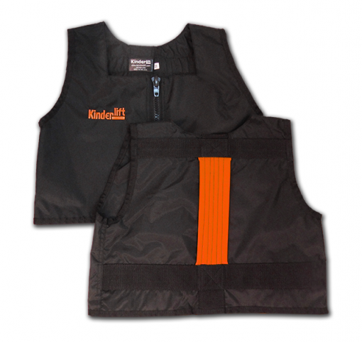 black and orange kids ski vest